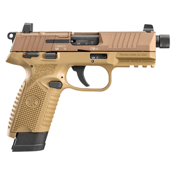 FNH 502 Tactical 22 LR 10+1 15+1 4.60" Threaded Barrel, Flat Dark Earth Serrated/Optic Ready Pistol 66101006